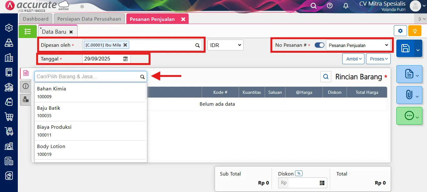 cara menggunakan fitur Pesanan Penjualan